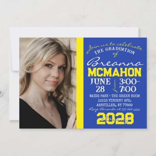 Blauw & Geel Afstuderen 2 Fotouitnodiging Kaart (Voorkant)