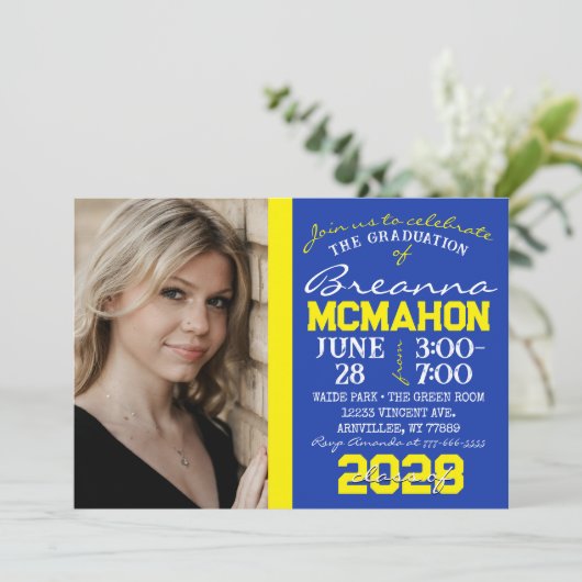Blauw & Geel Afstuderen 2 Fotouitnodiging Kaart (Staand voorkant)