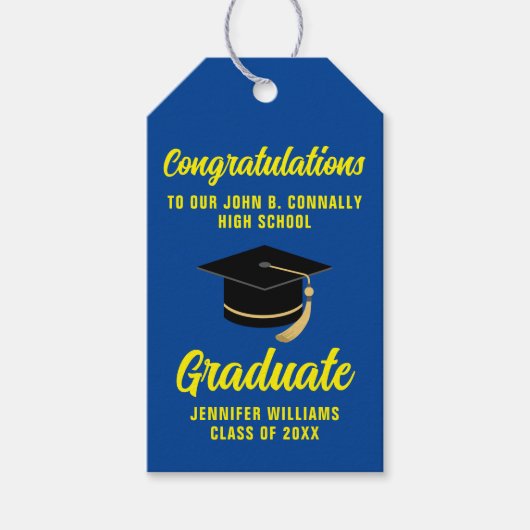 Blauw Geel Afstuderen Custom 2025 Graduation Party Cadeaulabel (Voorkant)