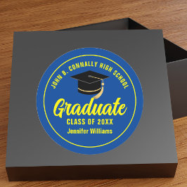 Blauw Geel Afstuderen Custom 2025 Graduation Party Ronde Sticker