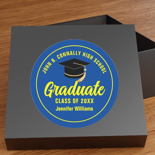 Blauw Geel Afstuderen Custom 2025 Graduation Party Ronde Sticker