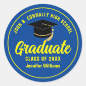 Blauw Geel Afstuderen Custom 2025 Graduation Party Ronde Sticker (Voorkant)