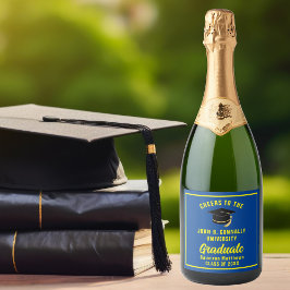 Blauw Geel Afstuderen Custom 2025 Graduation Party Sparkling Wijnetiket
