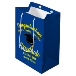 Blauw Geel Afstuderen Custom Graduation Party Medium Cadeauzakje