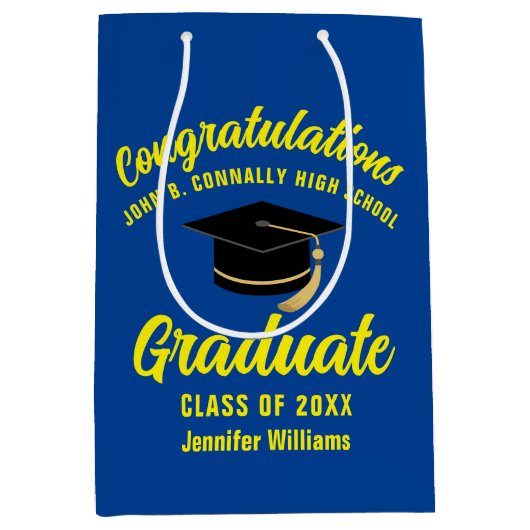 Blauw Geel Afstuderen Custom Graduation Party Medium Cadeauzakje (Voorkant)