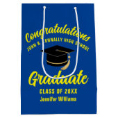 Blauw Geel Afstuderen Custom Graduation Party Medium Cadeauzakje (Achterkant)