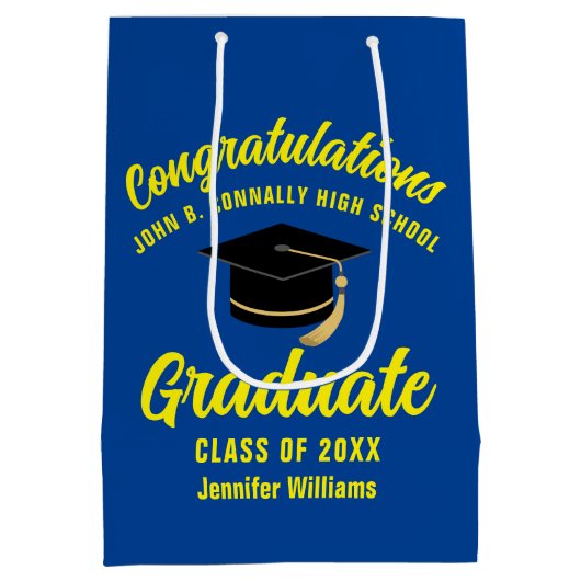 Blauw Geel Afstuderen Custom Graduation Party Medium Cadeauzakje (Achterkant)