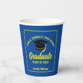 Blauw Geel Afstuderen Custom Graduation Party Papieren Bekers (Voorkant)