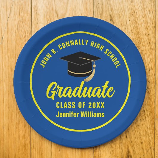 Blauw Geel Afstuderen Custom Graduation Party Papieren Bordje