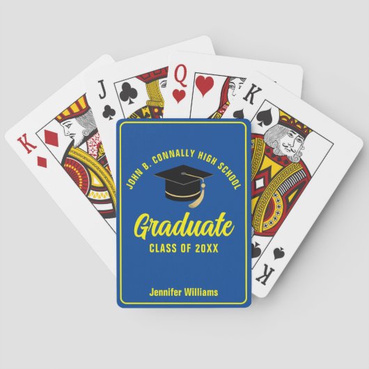 Blauw Geel Afstuderen Custom Graduation Party Pokerkaarten (Achterkant)