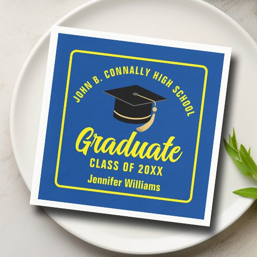 Blauw Geel Afstuderen Custom Graduation Party Servet