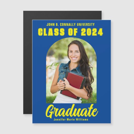 Blauw Geel Afstuderen Foto Afstuderen Magneet Kaar (Voorkant / Achterkant)