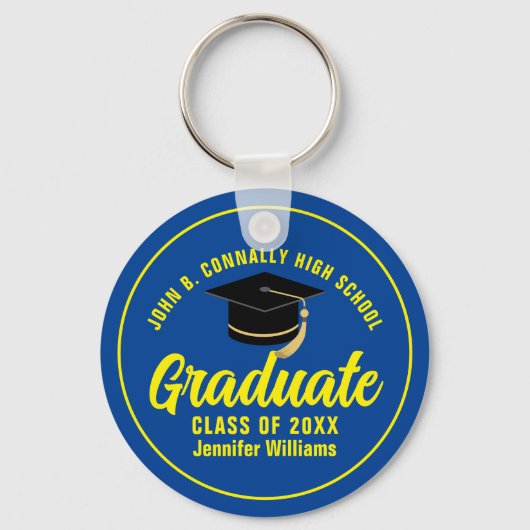 Blauw Geel Afstuderen Keepsake Custom Afstuderen Sleutelhanger (Achterkant)