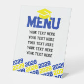 Blauw & Geel Afstuderen Menu Party Reclamebord Met Voetstuk (Voorkant)
