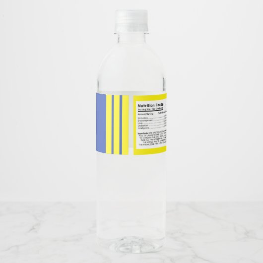 Blauw & geel Afstuderen Waterflesetiketten Waterfles Etiket (Achterkant)