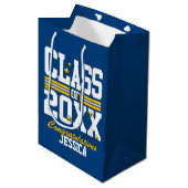 Blauw|Geel Afstuderende Klas Jaar Medium Cadeauzakje (Voorkant Gekanteld)