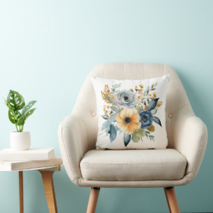 Blauw Geel Aquarel Bloem Wildbloem Botanisch Kussen