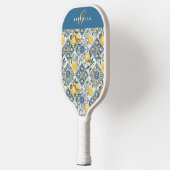 Blauw Geel Aquarel Citroen Aangepaste Naam Pickleball Paddle (Links)