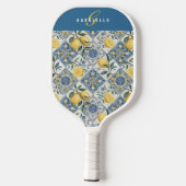 Blauw Geel Aquarel Citroen Aangepaste Naam Pickleball Paddle (Achterkant)