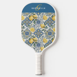Blauw Geel Aquarel Citroen Aangepaste Naam Pickleball Paddle