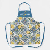 Blauw Geel Aquarel Citroen Aangepaste Naam Schort (Voorkant)