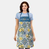 Blauw Geel Aquarel Citroen Aangepaste Naam Schort (Gedragen)