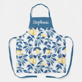 Blauw Geel Aquarel Citroen Eigen Naam Schort (Voorkant)