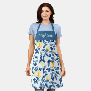 Blauw Geel Aquarel Citroen Eigen Naam Schort