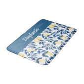 Blauw Geel Aquarel Citroen Monogram Badmat (Gekanteld)