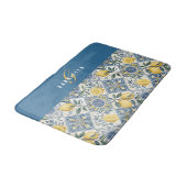 Blauw Geel Aquarel Citroen Monogram Badmat (Gekanteld)