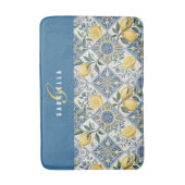 Blauw Geel Aquarel Citroen Monogram Badmat (Voorkant Verticaal)