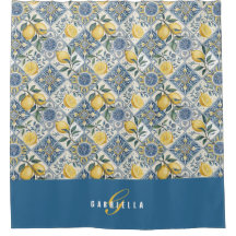 Blauw Geel Aquarel Citroen Monogram