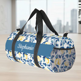 Blauw Geel Aquarel Citroen Monogram Plunjezak