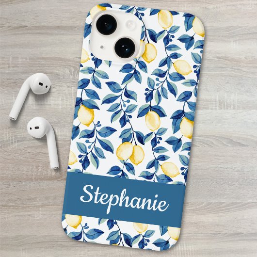 Blauw Geel Aquarel Citroen Naam Case-Mate iPhone Case