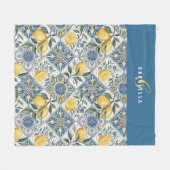 Blauw Geel Aquarel Citroen Naam Fleece Deken (Voorkant (Horizontaal))