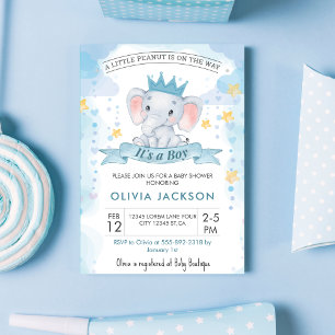 Blauw Geel aquarel olifant jongen babyshower  Kaart