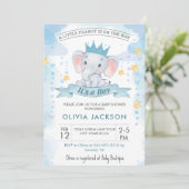 Blauw Geel aquarel olifant jongen babyshower  Kaart (Staand voorkant)