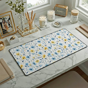 Blauw Geel Aquarel Wilde Bloem Bureaumat