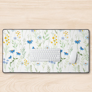 Blauw Geel Aquarel Wilde Bloem Bureaumat