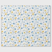 Blauw Geel Aquarel Wilde Bloem Cadeaupapier (Vlak)
