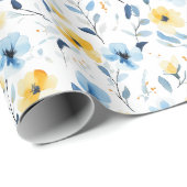 Blauw Geel Aquarel Wilde Bloem Cadeaupapier (Rol Hoek)