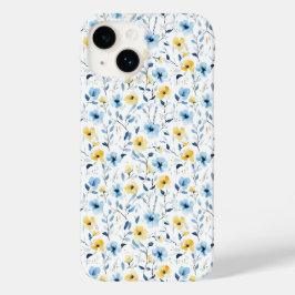 Blauw Geel Aquarel Wilde Bloem Case-Mate iPhone 14 Hoesje