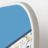 Blauw Geel Aquarel Wilde Bloem Eigen Naam Pickleball Paddle (Links Detail)