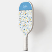 Blauw Geel Aquarel Wilde Bloem Eigen Naam Pickleball Paddle (Links)