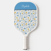 Blauw Geel Aquarel Wilde Bloem Eigen Naam Pickleball Paddle (Achterkant)