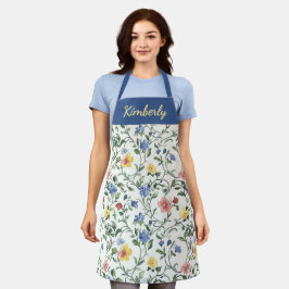 Blauw Geel Aquarel Wilde Bloem Eigen Naam Schort
