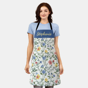 Blauw Geel Aquarel Wilde Bloem Eigen Naam Schort