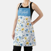 Blauw Geel Aquarel Wilde Bloem Eigen Naam Schort (Insitu)