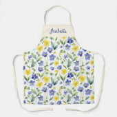 Blauw Geel Aquarel Wilde Bloem Eigen Naam Schort (Voorkant)