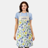 Blauw Geel Aquarel Wilde Bloem Eigen Naam Schort (Gedragen)